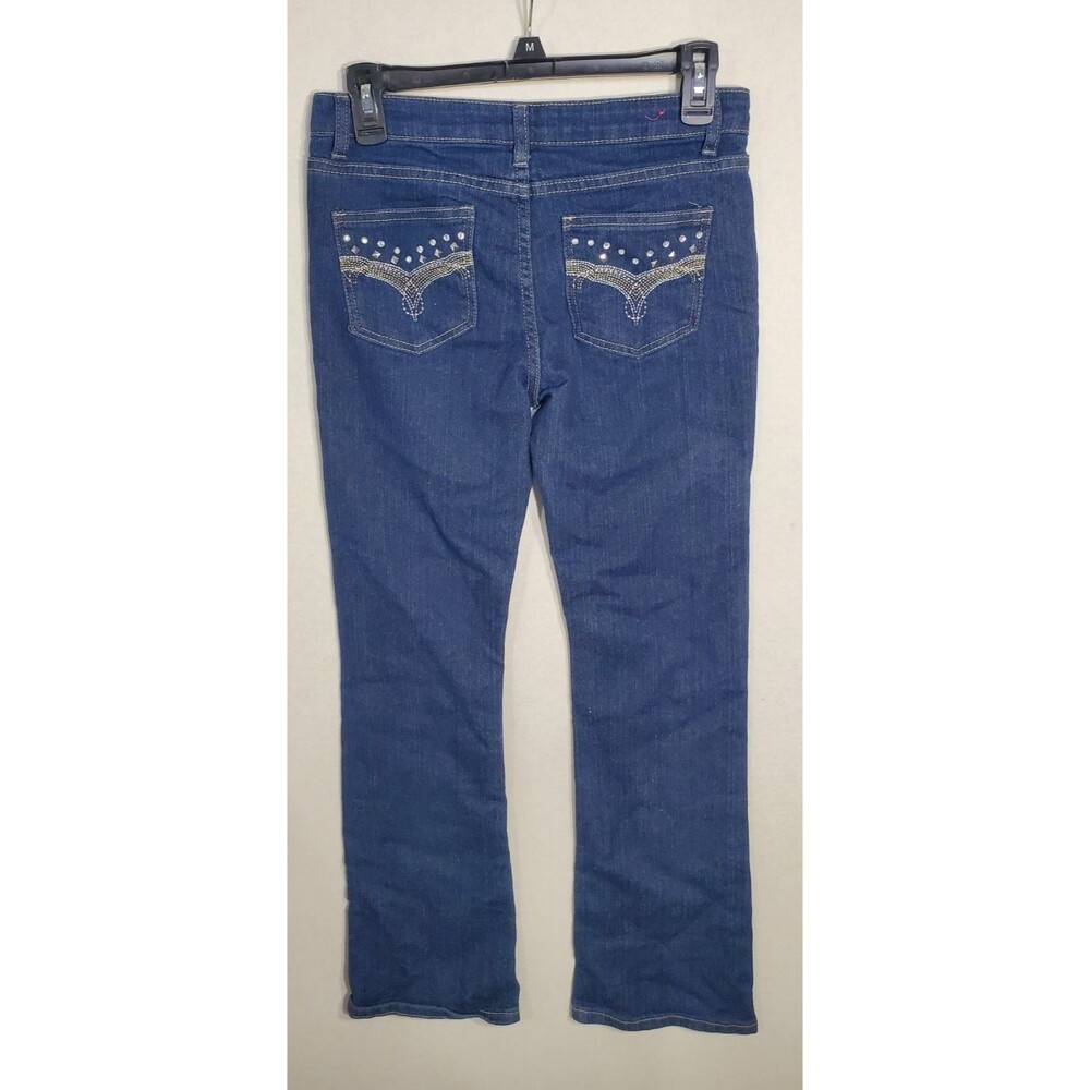 Girls Ultimate Apparel Dark Wash Denim Blue Jeans Size 14 Stretch Beads